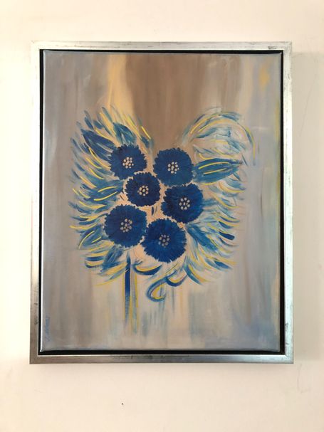 Blaue Blumen gerahmt 50cmx50cm Acryl