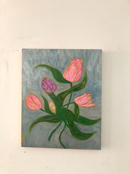 Tulpen auf Holz gespachtelt 40cmx50cm